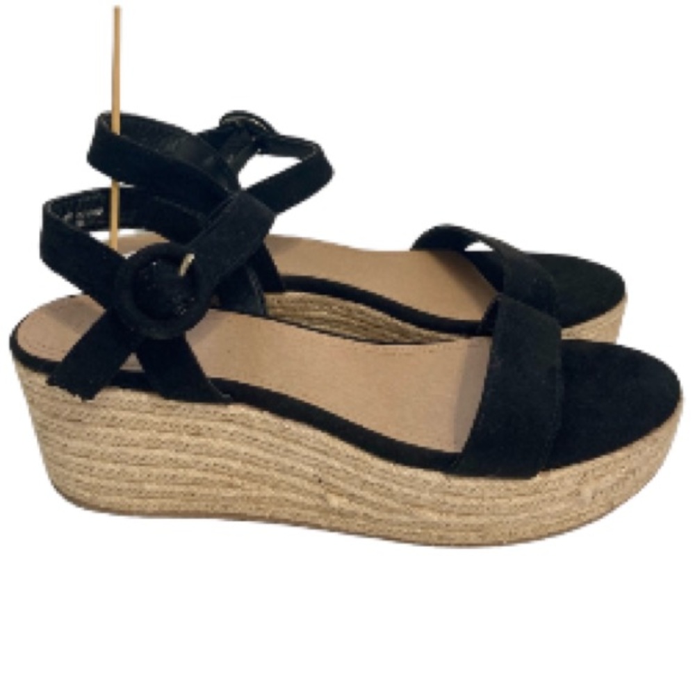 LOFT Black Espadrille Black Tan Wedge Sandals Women 9M